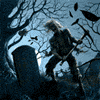 Персонаж на кладбище разрывает могилы, лунная ночь; аватарка 100×100px