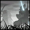 Силуэтная битва на мечах в тумане; аватарка 100×100px