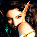 Длинноухая эльфийка с зелеными глазами; фэнтези аватарка 150×150px