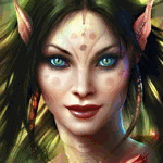 Эльфийка брюнетка с о сверкающими глазами; фэнтези аватарка анимированная 150×150px