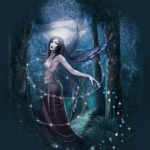 Девушка брюнетка Фейри в спирали магии в лунном свете; аватарка анимированная 150×150px