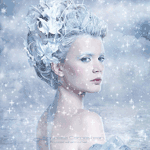 Белокожая блондинка в белом платье, идет снег; фэнтези аватарка 150×150px