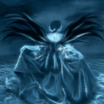 Девушка демон в белом платье, ночь; аватарка 150×150px