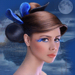 Девушка брюнетка в лунную ночь, фэнтези аватарка анимированная 150×150px