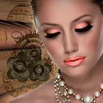 Девушка c прелестным макияжем, фэнтези аватарка анимированная 150×150px