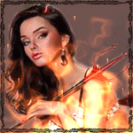 Красивая девушка-демон в пламени огня, анимированная аватарка фэнтези 150×150px