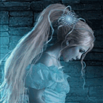 Девушка блондинка в голубом платье, фэнтези аватарка анимированная 150×150px