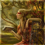 Девушка Лесная колдунья с книгой, аватарка анимированная 150×150px