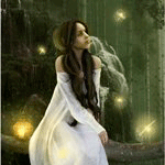 Девушка в белом одеянии в пещере с горящими свечами, фэнтези аватарка анимированная 150×150px