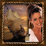 Девушка в белом кителе на фоне парусника в море; аватарка анимированная 150×150px