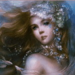 Девушка с красивыми украшениями в волосах, фэнтези аватарка анимированная 150×150px