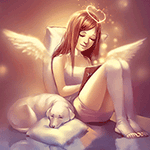Девочка ангел читает книгу; фэнтези аватарка анимированная 150×150px