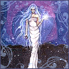 Стройная девушка в белом играет с магией; аватарка 100×100px