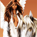 Девушка ангел с рыжими волосами всегда на коне; аватарка 128×128px