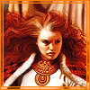 Рыжая девушка в белой тунике; аватарка 100×100px