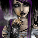 Девушка вампир с сиреневыми волосами; аватарка 128×128px