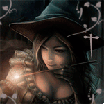Ведьма в шляпе с волшебной палочкой; аватарка 150×150px
