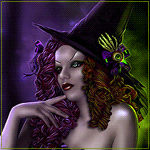 Рыжеволосая ведьма с зелеными глазами; аватарка анимированная 150×150px
