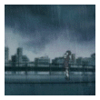 Городская набережная с видом на мост, дождь идет; аватарка 100×100px