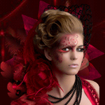Гламурная русоволосая девушка в красном антураже; анимированная аватарка 150×150px