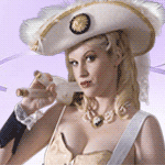 Гламурная блондинка в белых кителе и шляпе; анимированная аватарка 150×150px