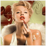 Гламурная блондинка поправляет макияж; анимированная аватарка 150×150px
