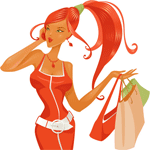 Рыжая девушка говорит по телефону в процессе шопинга; анимированная аватарка 150×150px